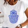Summer New 90's Short Sleeve Summer Dress Hand Of Hamsa Fatima Print O-neck T-shirt Top Fashion Women's Funny White T-shirt.