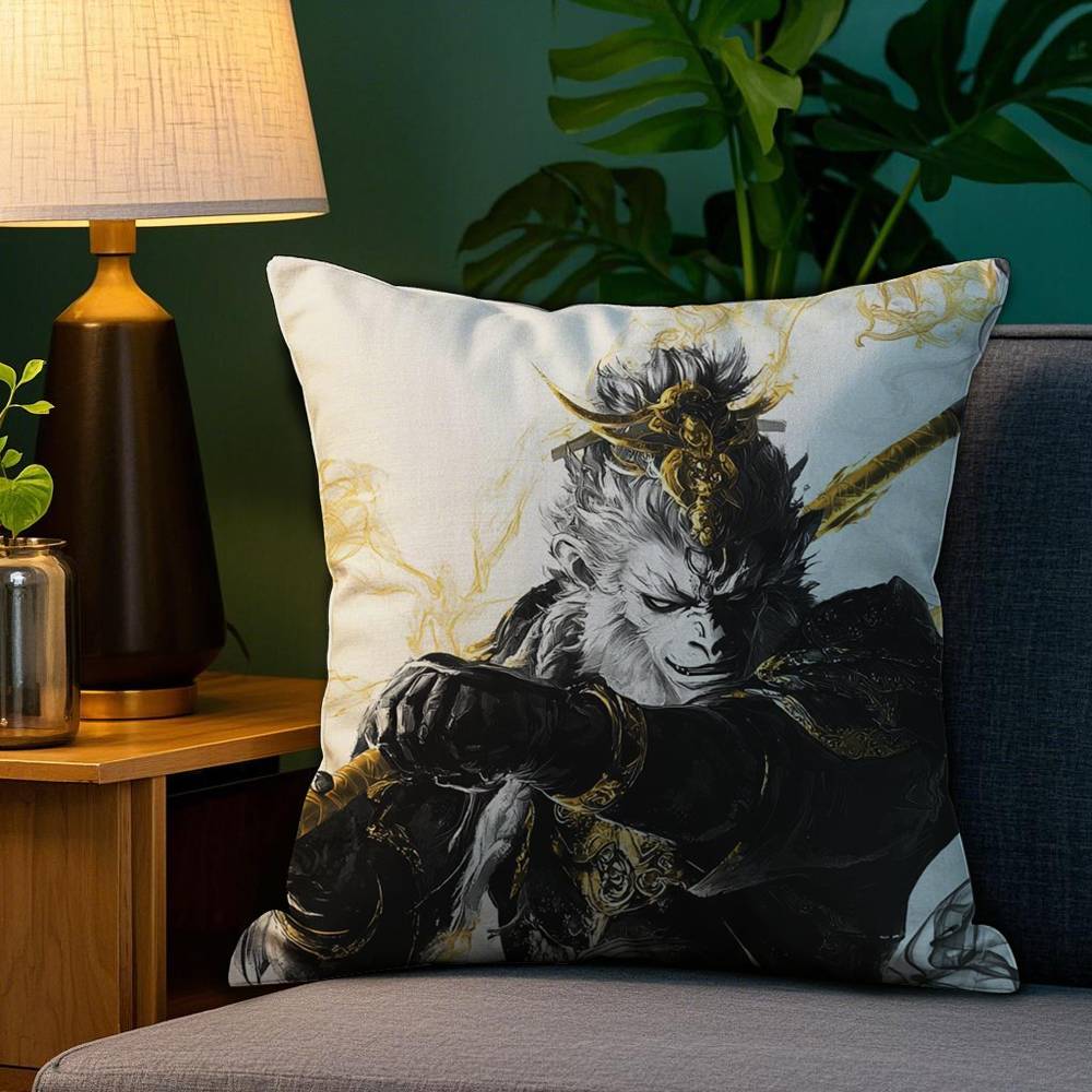 Black Myth Wukong Pillow Case Plush Fabric Soft Double Sided Print Sofa Cushion Cover Throw Pillow Covers