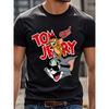 European Sizes 1pc Men's Tom & Jerry Print T-Shirt - Plus Size Oversized Tee with Iconic Tom & Jerry Mouse