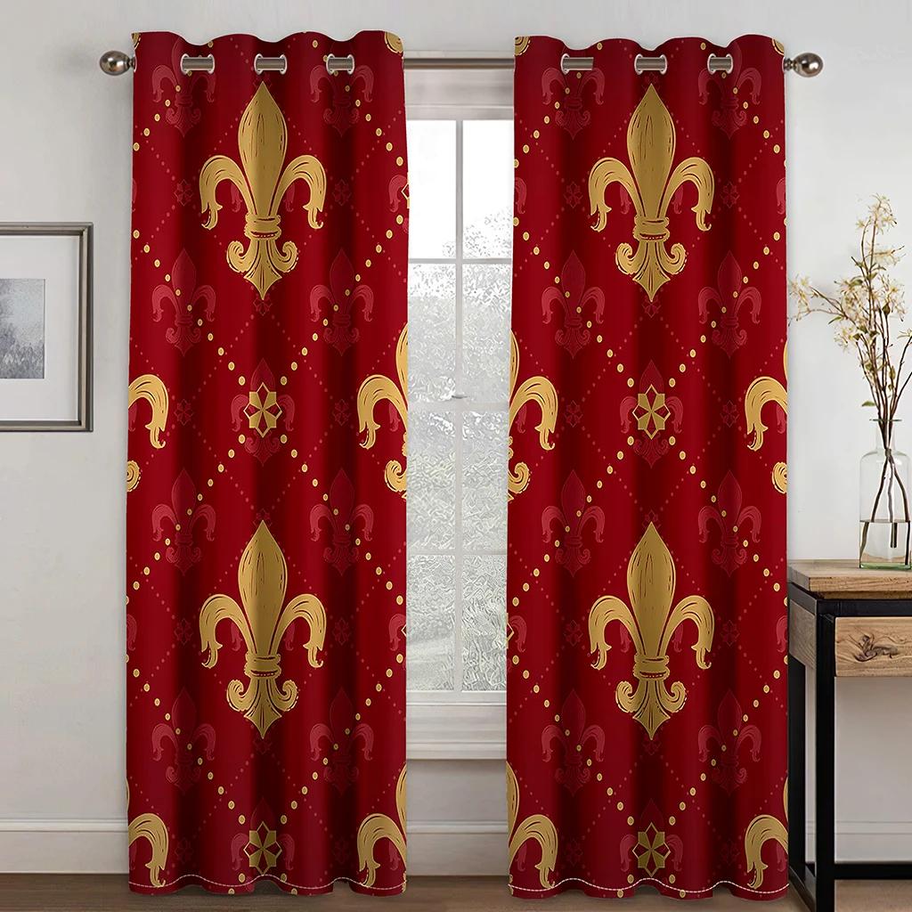 Luxurious Golden Geometric Curtains 2 Panel Grommet Top for Bedroom Living Room Kitchen Floor Window Drapes
