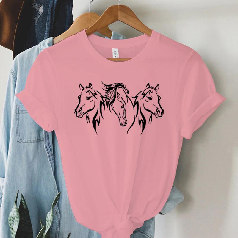 Harajuku Fashion Tshirt Printing White Black Horse Graphic Women Tshirt Short Sleeve Female Summer Horse Casual Loose Tshirt