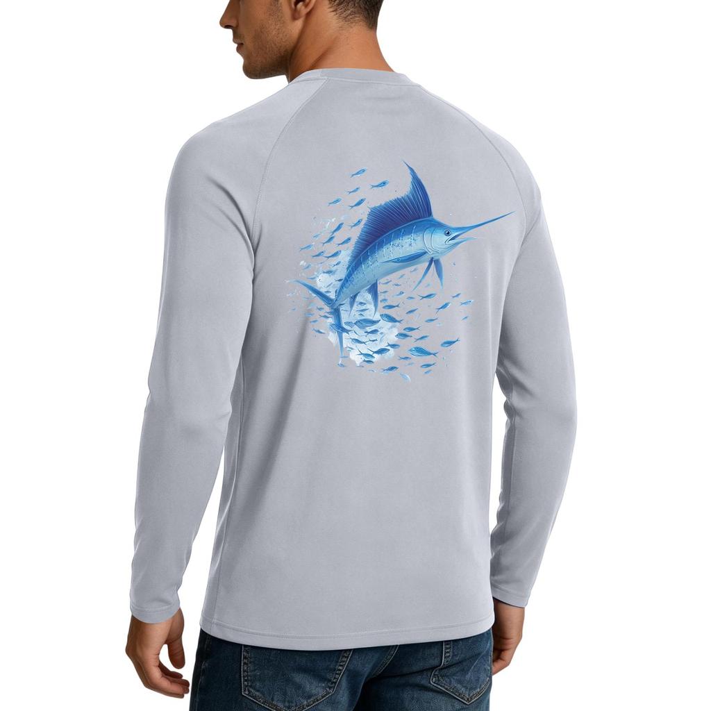 Herren Langarm Sonnenschutzshirt UPF50+ UV-beständig Leicht Dehnbar Outdoor Angeln Laufen Sport Oberteil