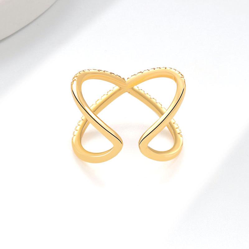 Minimalistischer Mikro-Pavé Zirkonia Kreuz Geometrischer Offener Ring Luxuriöser Personalisierter High-End Modeschmuck Für Frauen