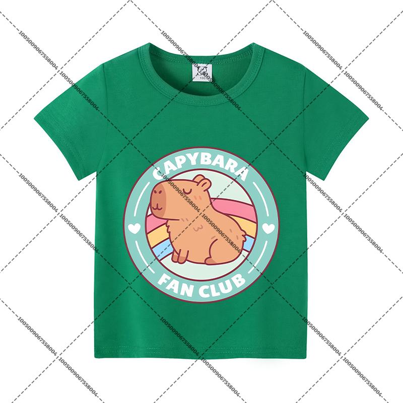 Capybara Summer Colorful T-shirts Child Polyester Short Sleeves Boy Cartoon Shirt Fashion Tops Girl Casuals Clothes Shirts Gift