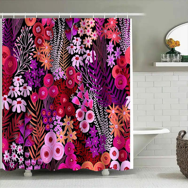 Blumen-Duschvorhang Botanisches Blumenmuster Badezimmer-Dekor Vintage Waschbarer Wasserdichter Stoff Hintergrund