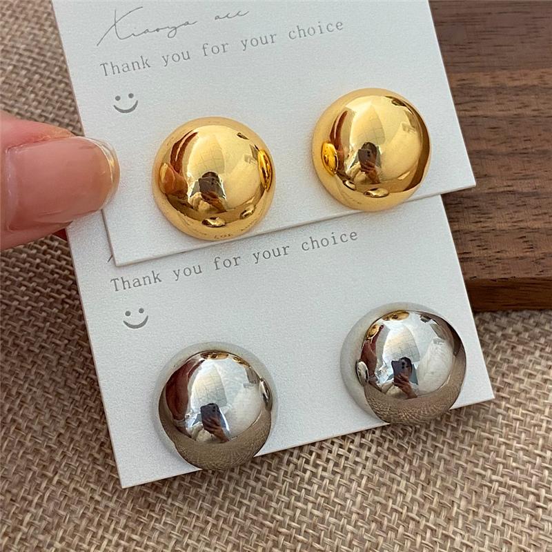 Minimalist Gold Color Smooth Love Heart Stud Earrings For Women Trendy Elegant Wedding Bride Jewelry Gift