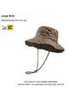 Retro Washed Rough Edge Leopard Women Drawstring Bucket Hat Sun Protection Hat Travel Beach Seaside Vacation Use Music Fest