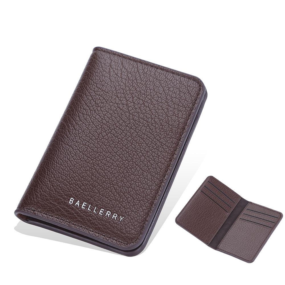 Men's Lychee Grain Leather Wallet with Multiple Card Slots & Money Clip