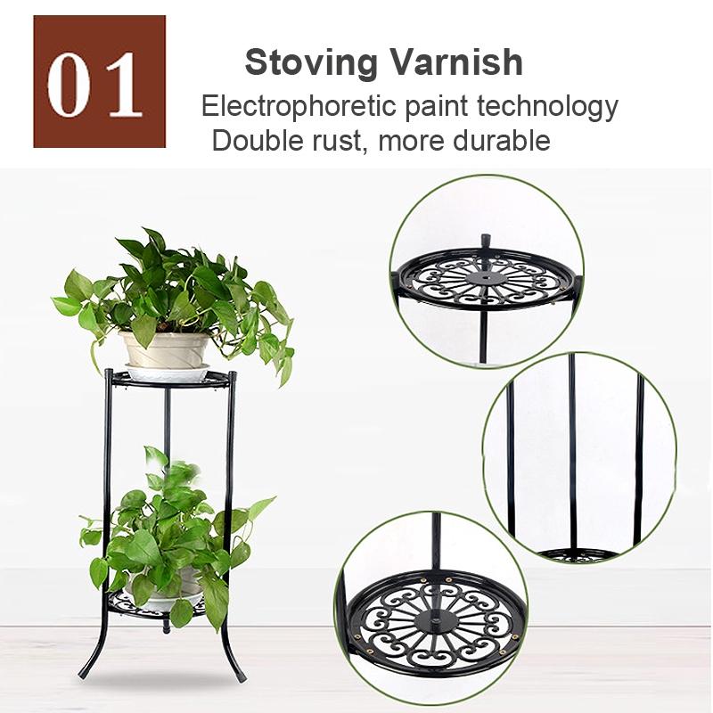 2 Tier Metal Plant Stand Shelf Elegant Display Garden Balcony Flower Pot Shelf Rack Holder Home Indoor Decor Black/White