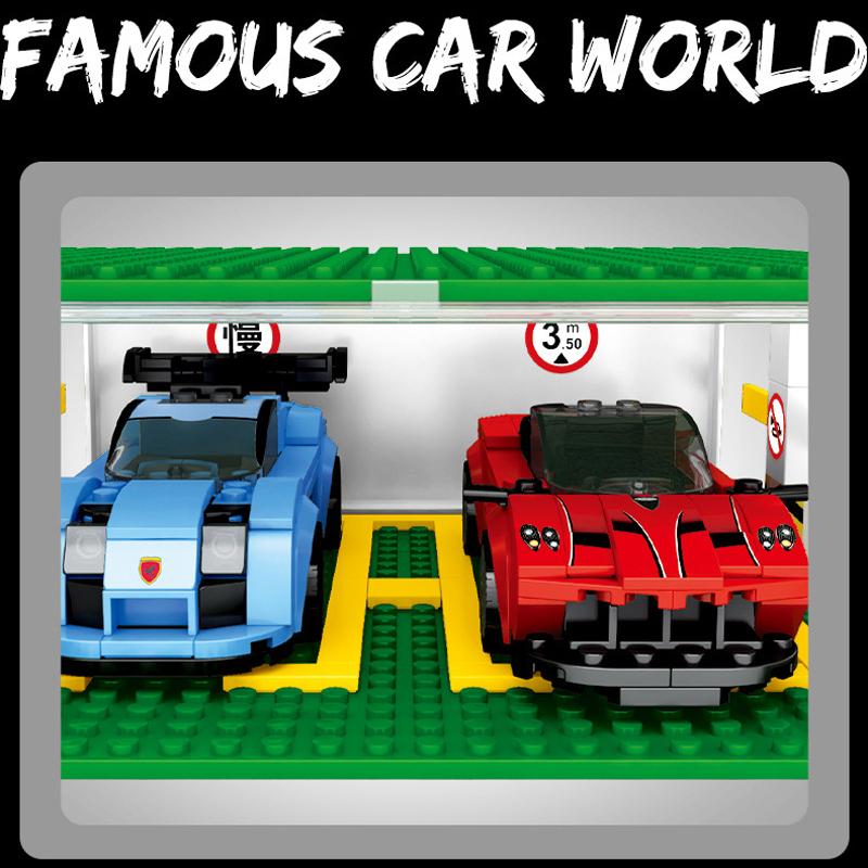 S5109 Famous Car World 3D Parkeringsplats Förvaring Display Box Byggstenar Barn Leksaker Presenter Bilmodell Samling Leksak