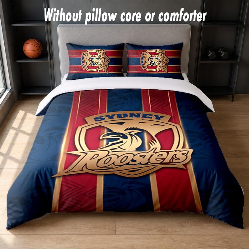 Sydney Roosters Design Bed Bedding Set 1 Duvet Cover + 2 Pillowcases Soft Breathable Household Bed Linens