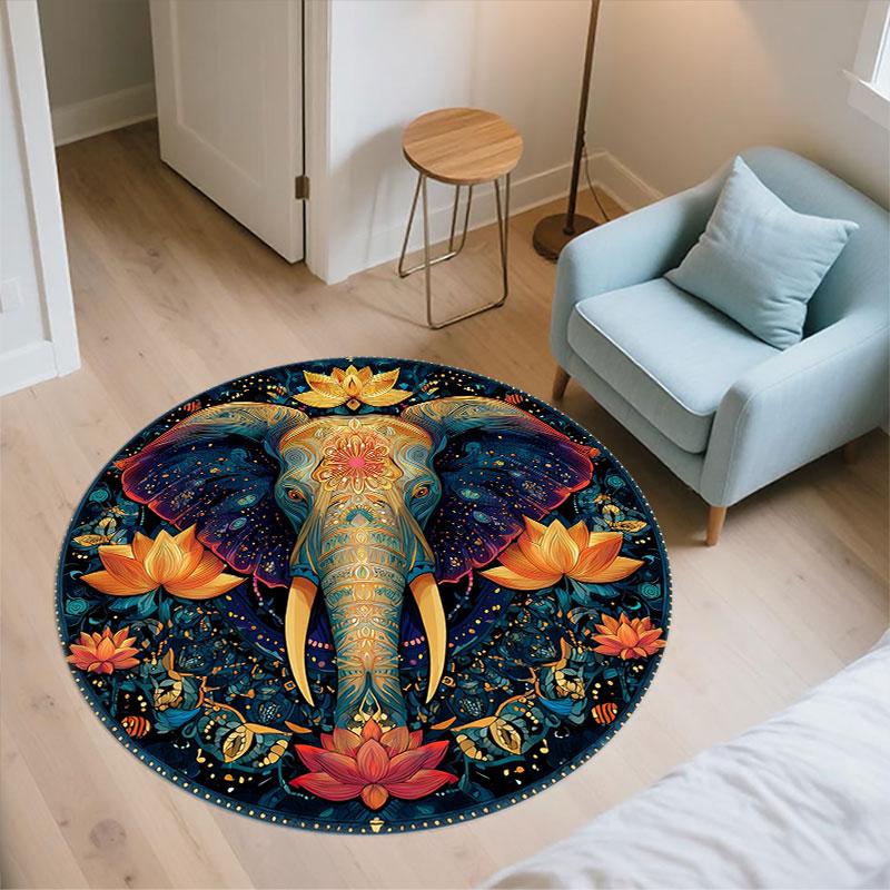 Elephant pattern round rug,Carpet Rug for Living Room Bedroom Playroom ,Non-slip Floor Mat,Holiday Gifts and Birthday Gifts.
