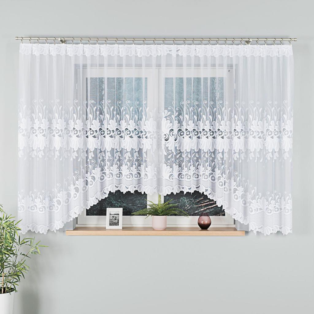 Kasjana - Ready-Made Curtain With Undercut - White - Classic Pattern - 500X160