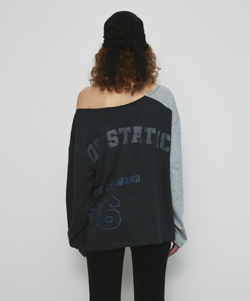 Saendeulig One Shoulder Color Block T-Shirt_Charcoal