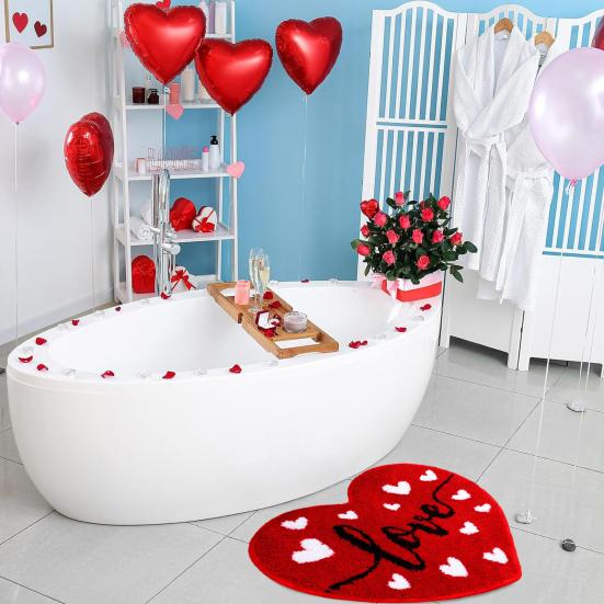Valentine Day Bathroom Rug Non-slip Heart-Shaped Bath Mat Soft Washable Love Shape