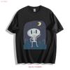 Cute Cartoon Skeleton Graveyard T Shirt Vintage Washed Slightly Stylish Top For Everyday Wear Comfortable Homme Fashion
