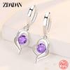 925 Sterling Silver Heart Shaped Amethyst Earrings for Women Wedding Fashion Gift