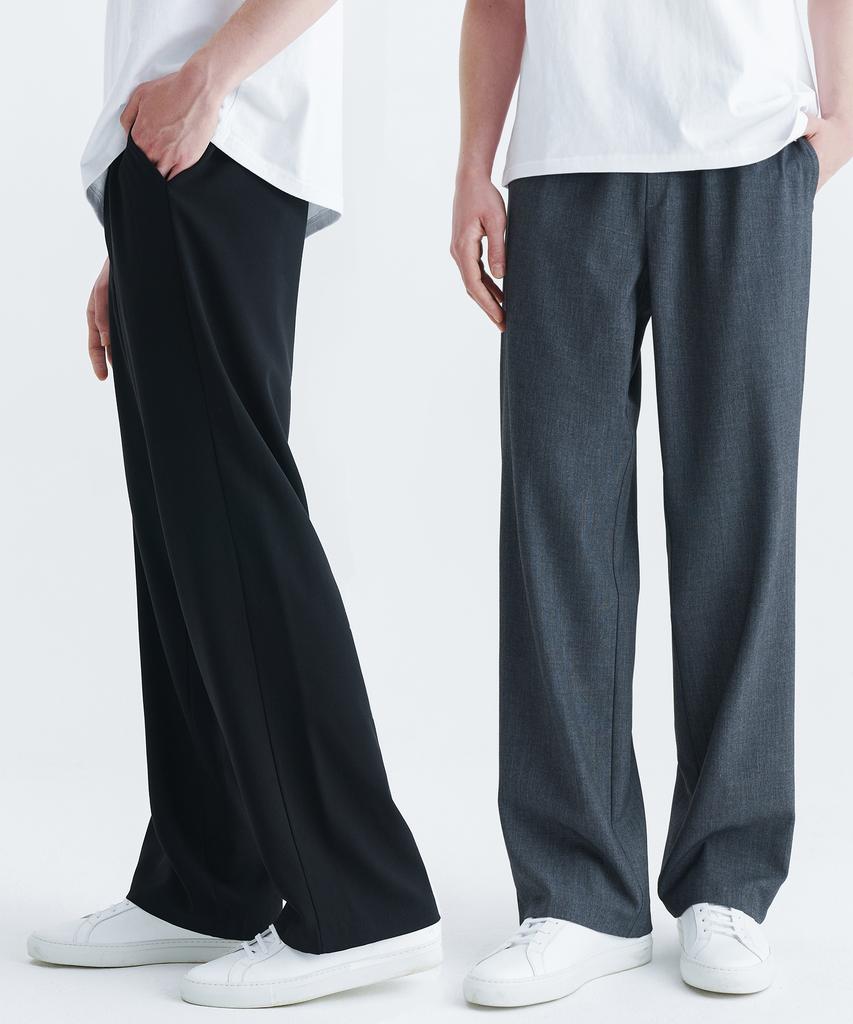 WHOLOVESART (Fleece-Lined) Unisex Semi-Wide Elastic Waist Slacks Winter Gray / Black