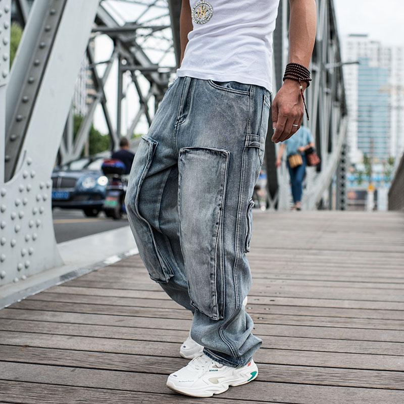 Jeans für Herren, gerade Jeans, Cargohose, Biker-Jeans, Herren, Baggy, lockere blaue Jeans