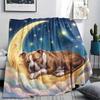 Cloud moon cat dog sleep Print Flannel Blanket,High quality Comfortable for All Seasons,Home Decor,Warmth and Comfort,Perfect for Christmas Gifts
