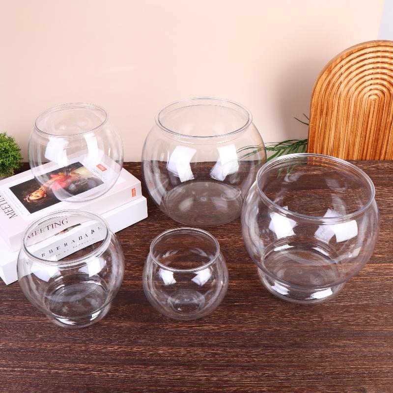 Transparent Round Ornamental Fish Tank Portable Goldfish Small Fish Bowl Pet Plastic Lightweight Desk Aquarium Bowl Home Decor