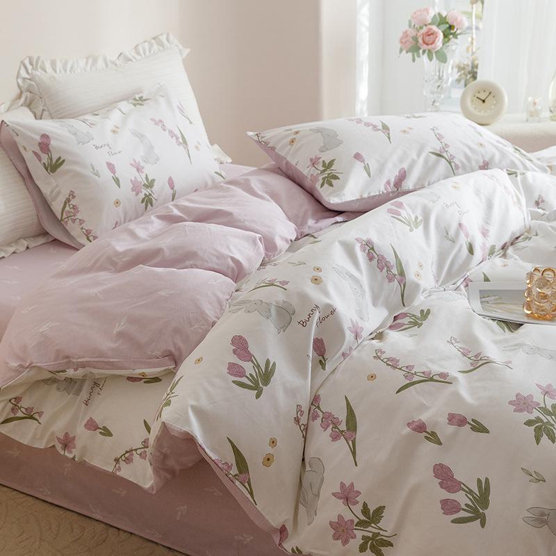 Ins Style Pure Cotton Four-piece Student Dormitory Bed Pillowcase Quilt Cover Sheet Three-piece Fitted Sheet Set