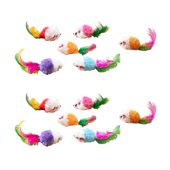 3/5/12Pcs Cat Mouse Toys Faux Fur Cat Mice Toy with Feather Tail