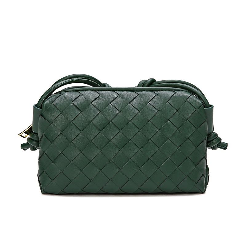 Womens Small Square Leather Crossbody Bag With Woven Detail Soft Genuine Cowhide Shoulder Phone Camera Daily Use