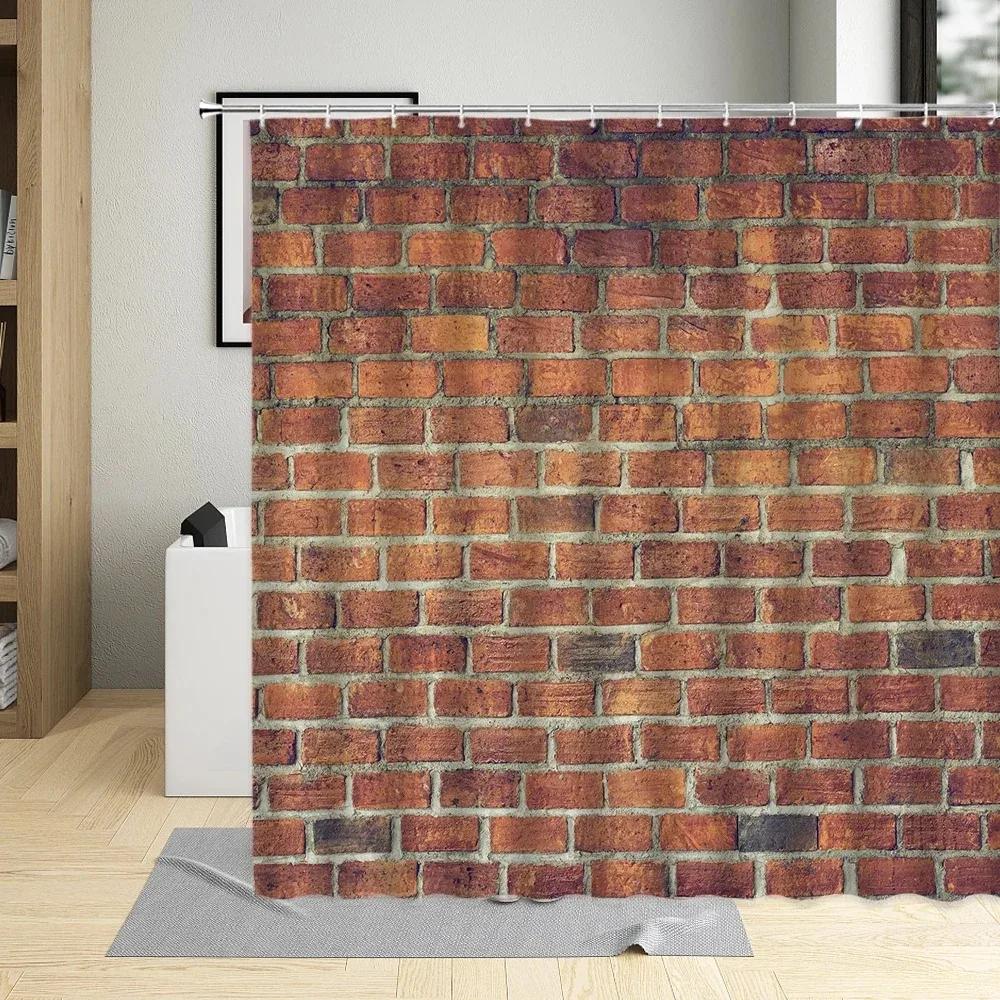 Seamless Brick Wall Building Shower Curtain Waterproof Bathtub Polyester Fabric Bathroom Curtains With Hooks Home Decor Screens