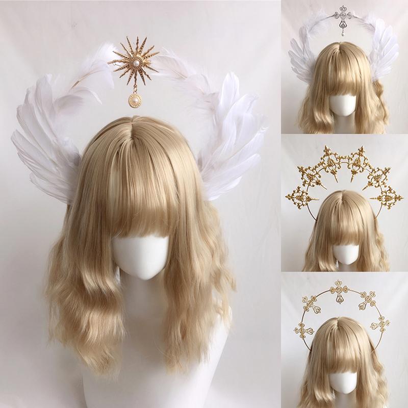 1Set Halo Crown Angel Feather Wings Headpiece Halo Goddess Headband KC Headdress Headdress Accessories Gothic Lolita