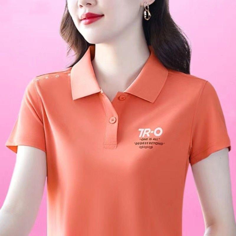Summer Sports POLO Shirt Printed Short-sleeved T-shirt Women's Lapel Top