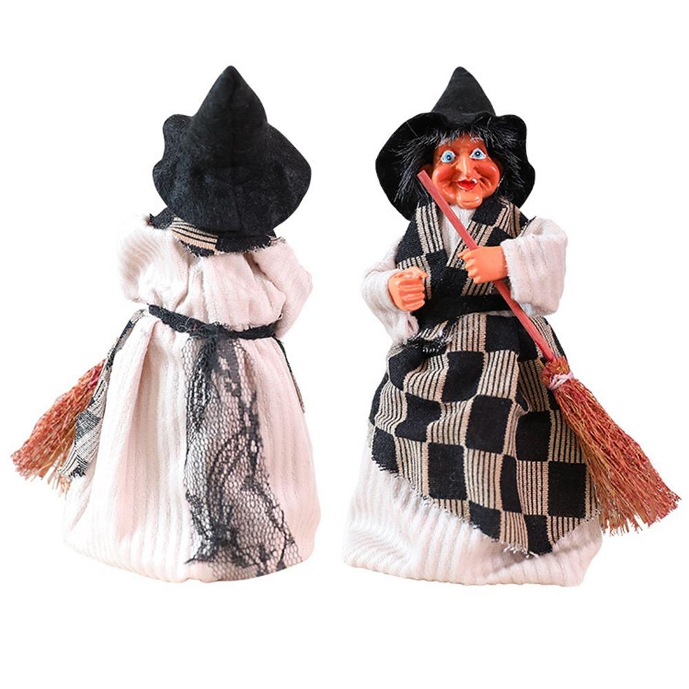 Creative Broomstick Witch Statues Retro Cloth Halloween Witch Ornament Funny Realistic Witch Figurines