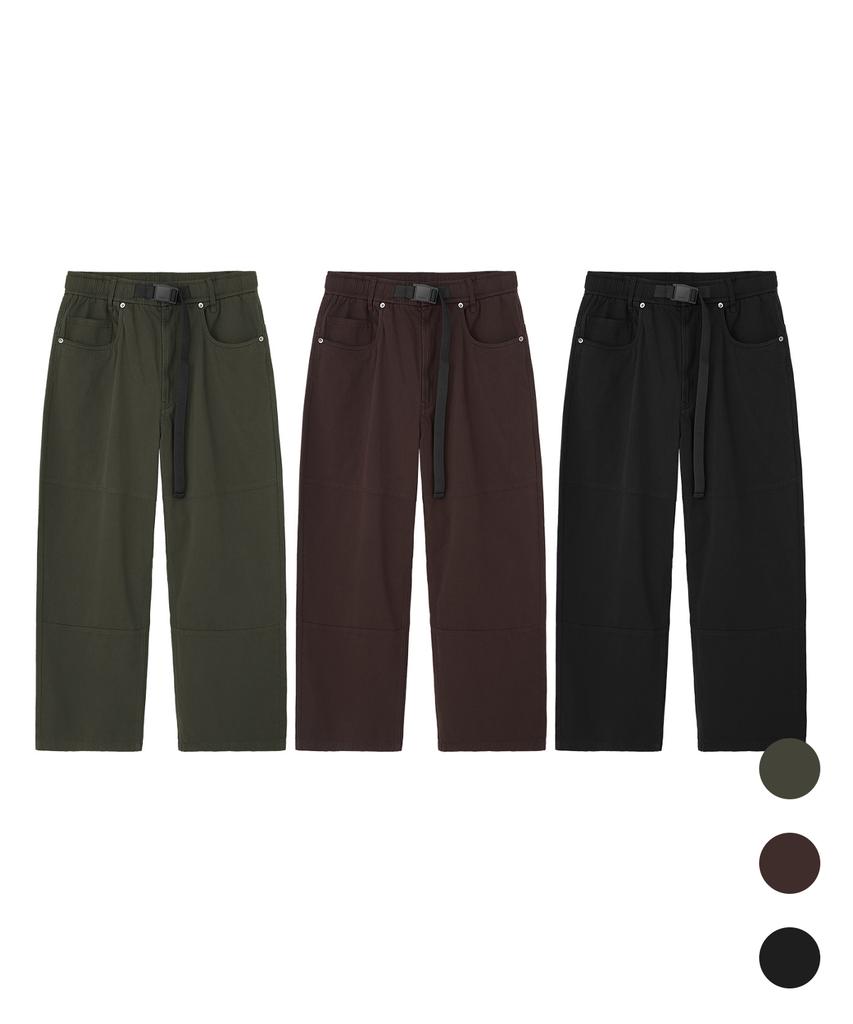 Beoteunseoul Gorpcore Double Knee Webbing Belt Cotton Pants (3 Colors)