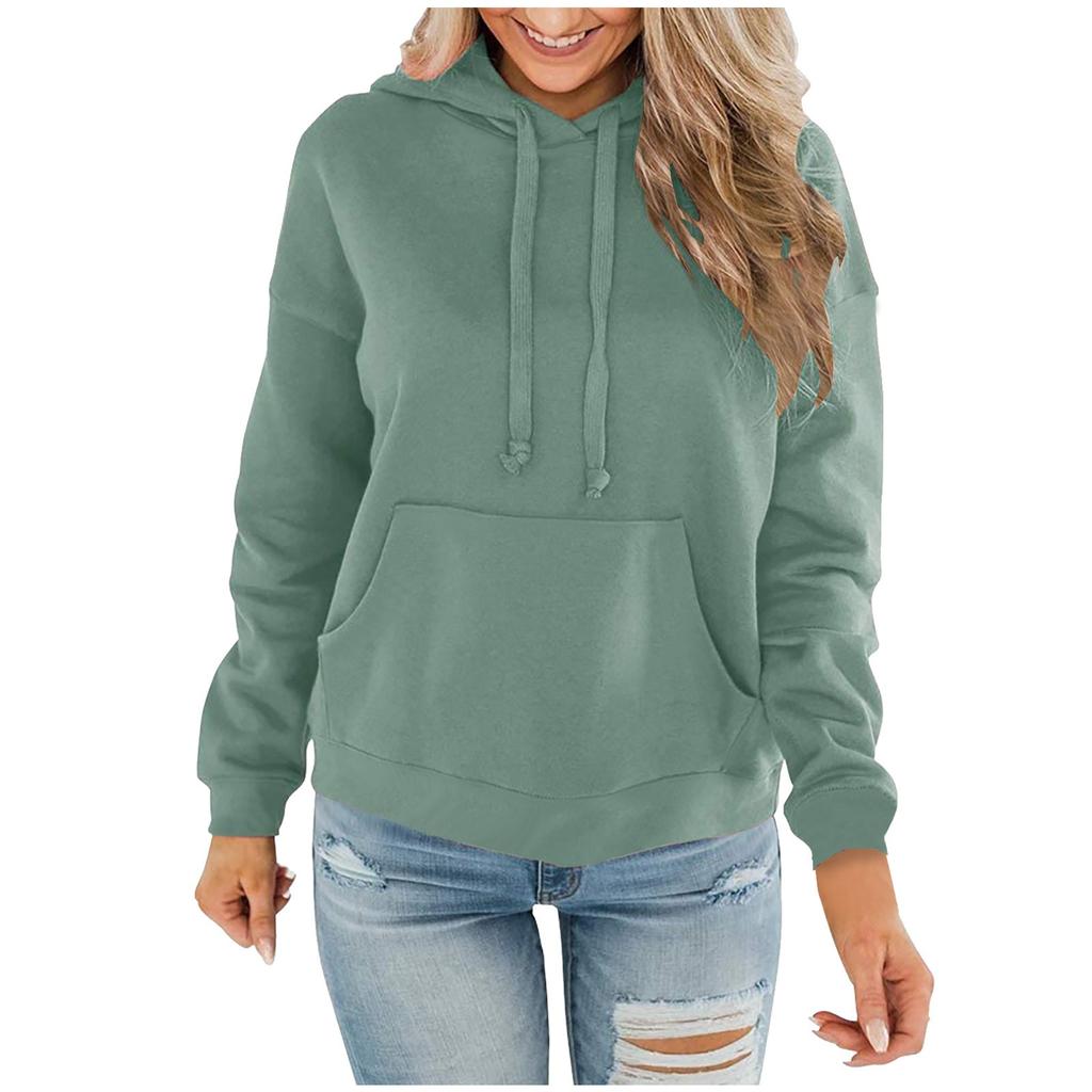 Ladies Hooded Plaid Print Long Sleeve Sweatshirt Loose Women Drawstring Sweatshirt