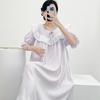 Women's Summer Lace Midi Nightgown: Ruffled, Breathable, Short Sleeve, Loose Fit for Outdoor Wear