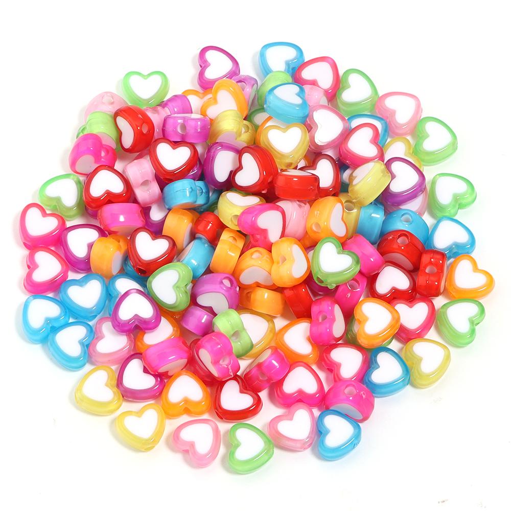 100pcs 8mm Acrylic Heart Beads Colorful Flat Loose Spacer Beads For Jewelry Making DIY Bracelets Necklace Earrings Accessories