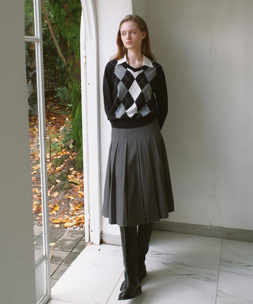 Yeoppe Pleated Wool Skirt_Charcoal