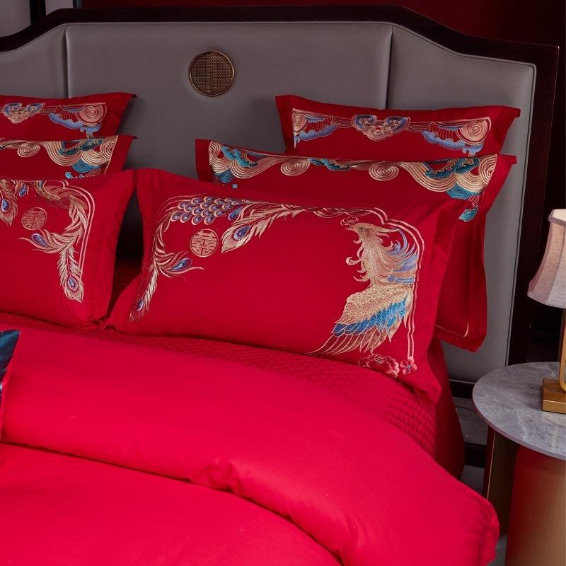 New Chinese Style Big Red Embroidery Wedding Quilt Cover Polished Wedding Room Bedding Wedding Four-piece Multi-piece Set