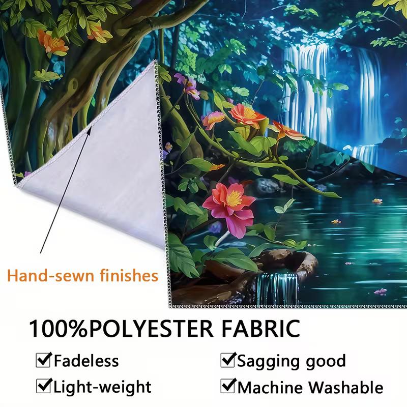 2D Mystical Jungle Waterfall Tapestry Enchanted Nature Wall Hanging