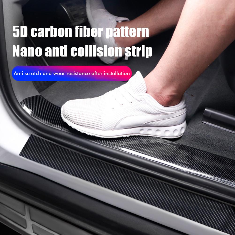 Car Door Sill Protector Strips Car Kick Plates Carbon Fiber Door Sill Self Adhesive 5D Carbon Fiber Pattern Threshold