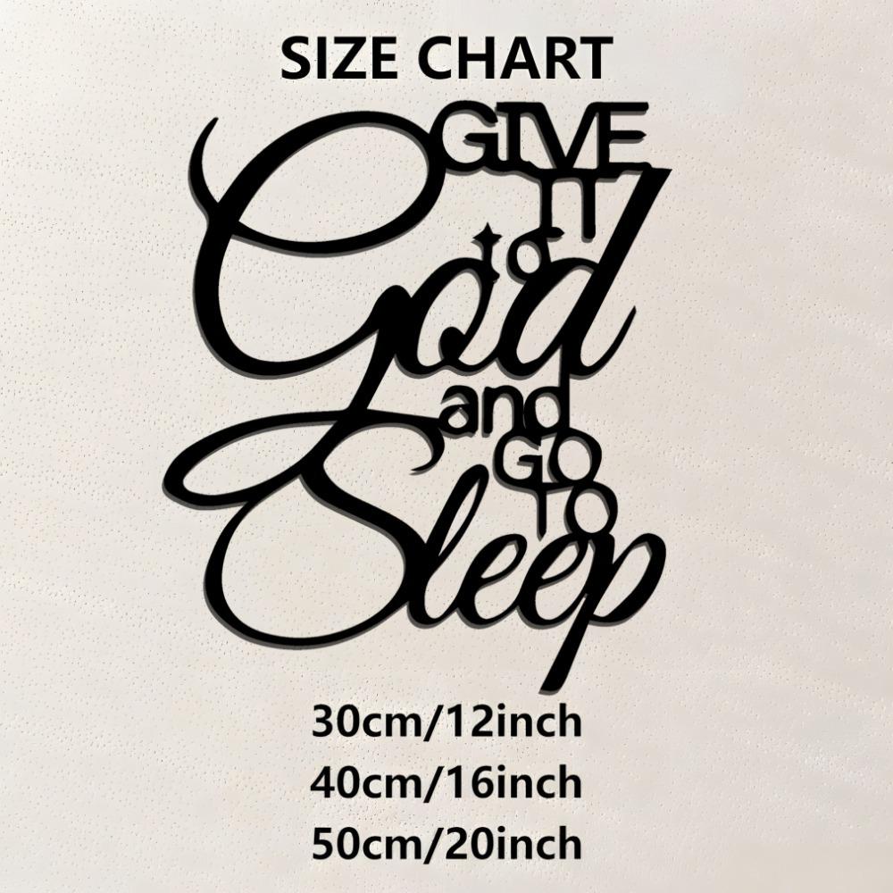Black Iron Laser Cut Metal Wall Art, Give God And Go Sleep Abstract Phrase, Spiritual Farmhouse Hanging for Living Room Bedroom Decor