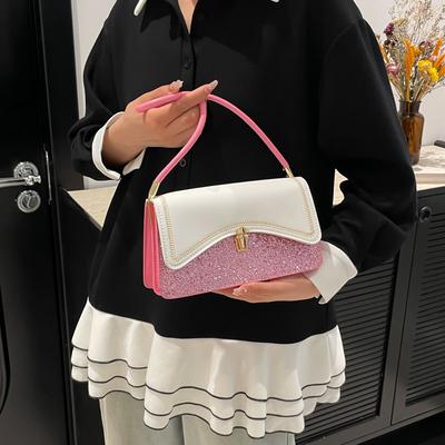 Modische und trendige kleine quadratische Tasche mit Paillettennähten, vielseitiges und Nischendesign, Unterarmtasche