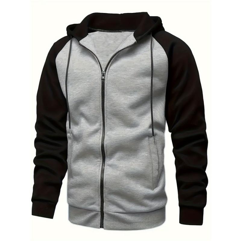 New Men's Zip-Up Color Block Hoodie with Casual Stylish & Durable Fall/Winter Top Raglan Sleeves Hoodies Sweatshirt Male