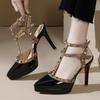 Fashion Sexy Rivet High Heels 2025 New Patent Leather Pointed Toe Womens Sandals 10Cm Stiletto Platform Party Prom Shoes Size 32 33