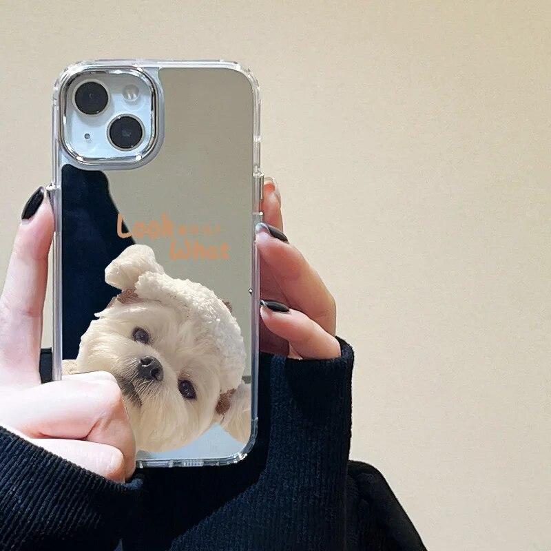 Koreaanse Schattige Kat Zachte Spiegel Telefoonhoesje Voor iPhone 11 Case iPhone 12 15 Pro Max 14 13 Pro XS XR X Mooi Schokbestendig Hoesje Fundas