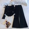 Women's French Lace Floral Long Pajama Set - Sea Island Velvet, Long Sleeve & Pants for Seasons