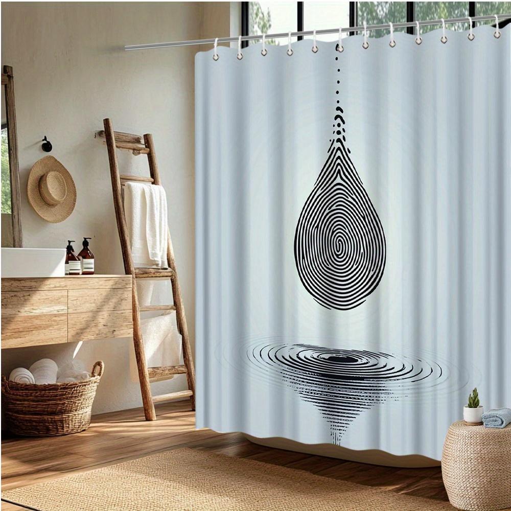 Fingerprint Pattern Shower Curtain - Water Drop Digital Art, Modern Black & White Polyester,Contemporary Bath Decor
