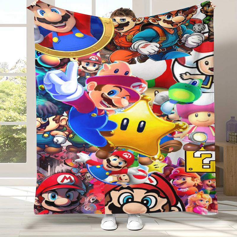 Retro M-Mario Bros Game Cartoon Flannel Blanket,Ultra Soft Warm Plush Throw for Home Bedroom Bed Sofa Cover Camping Picnic Gift
