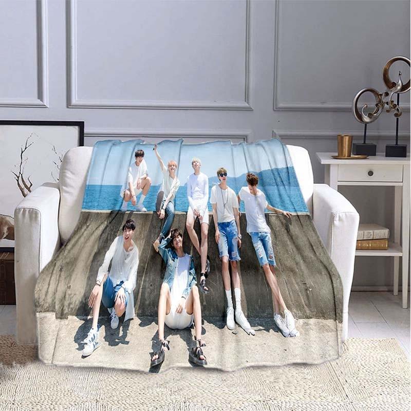BTS Kpop Deken Plaid Kpop Cadeau Flanellen Deken voor Tienermeisjes Volwassenen Warm Pluche Plaid voor Bed Bank Sofa
