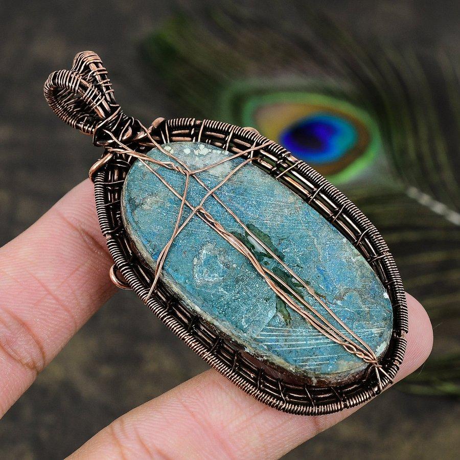 Tibetan Turquoise Gemstone Copper Wire Wrap Jewelry Pendant 3.11